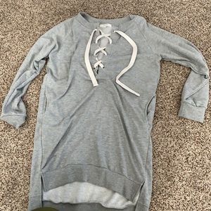 Gray lace up sweatshirt dress